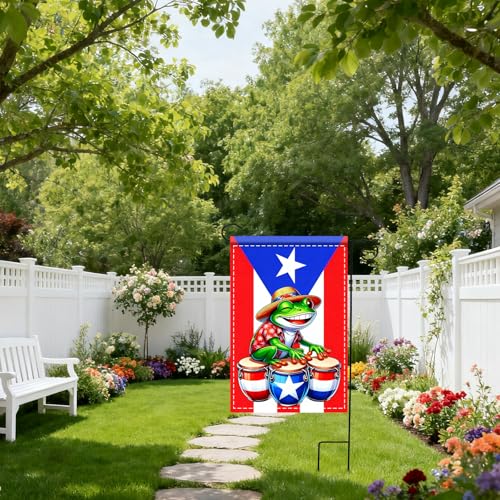 Image of Nuxovilar Puerto Rico Garden Flag Frog Hats Drums Polyester Decor 12x18inch