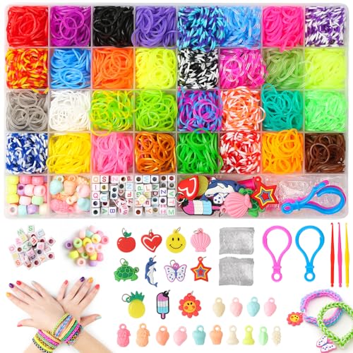 HooySprs 3000+ Loom Bänder Set 40 Rastern Loom Bänder zubehör mit 32 farbige Gummibänder Perlen Anhängern Charms S-Clips und anderem Zubehör Geschenk für Kinder Mädchen und Jungen