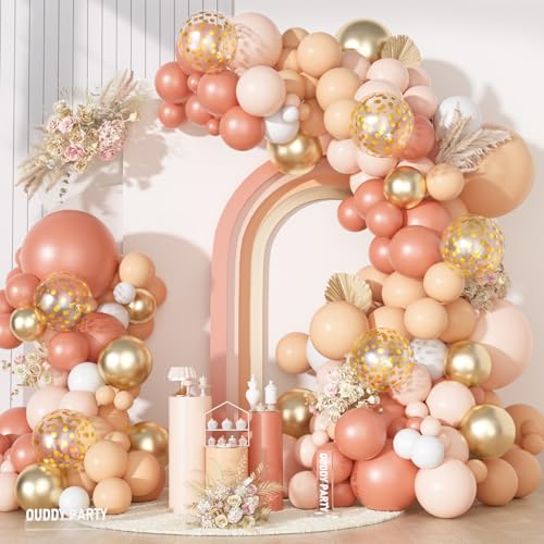 Ouddy Party Blush Balloons Arch Garland Kit, Different Sizes 12 10 5Inch Peach Rose Gold Pastel Orange Metallic Confetti Balloon for Bridal Baby Shower Wedding Birthday Party Decoration