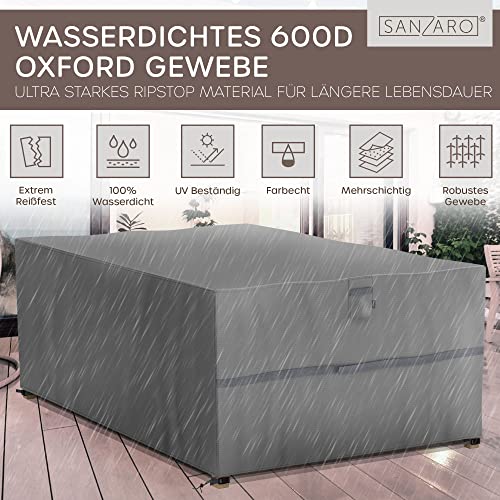 SANZARO Abdeckung Gartenmöbel Winterfest - 600D Oxford mit RipStop-Technologie, Schwerlast 320g, Reißfest & UV-Beständig, Schutzhülle für Gartentisch Sitzgruppe Balkonmöbel - 180x120x70cm