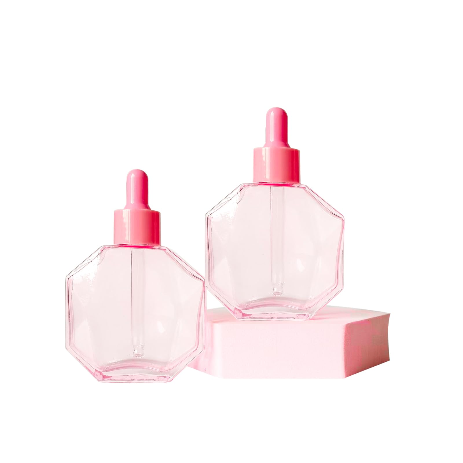 Botellas de vidrio rosa con cuentagotas de 50 ml, 6 botellas de vidrio de diamante con cuentagotas, para aceites esenciales, sueros de perfume, sueros y otros líquidos (-rosa, 50 ml)