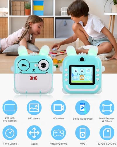 Sofortbildkameras Kinder, DigitalKamera, 2,4-Zoll-Bildschirm Kamera Kinder, HD Fotoapparat Kinder mit 32G SD Karte & Farbigen Stiften,Geschenk Weihnachten Spielzeug für Kinder 3-12 Jahren (Blau) – Bild 3