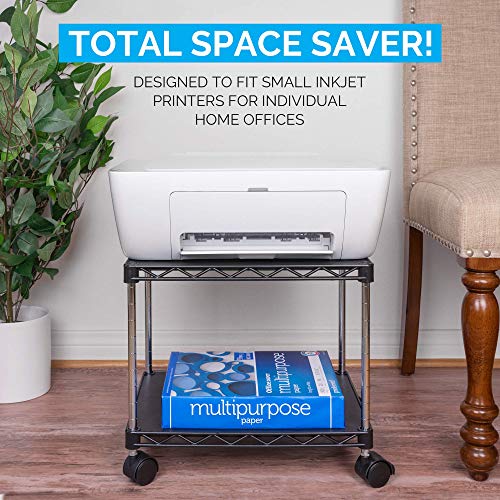 Zbrands // Printer Stand Cart Mini, 15" X 10.6", Mobile Fax Stand With Swivel Wheels, Black Finish, 2 Tiers Heavy Duty (Mini) #TOP3