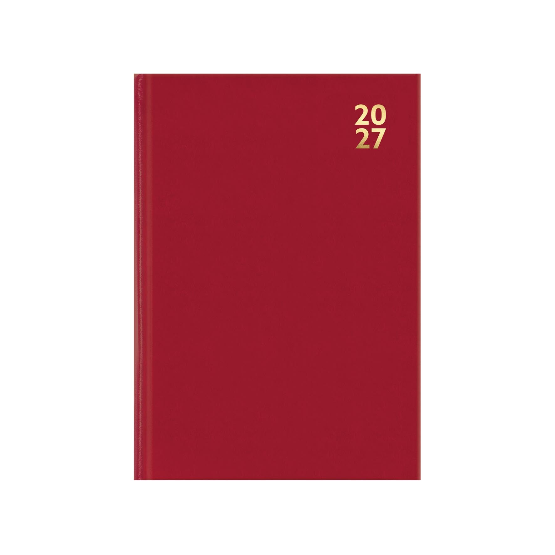 2027 A5 Diary Week Day Per Page - Hardback Red Appointment Diary - Compact Daily Planner Organiser - Professional Home Office Business School Travel