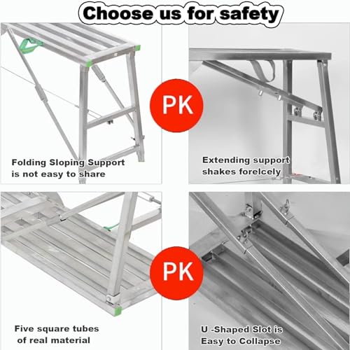 Plataforma de andamio Ajustable con trampilla, Escalera Plegable de Acero portátil con Superficie Antideslizante, Capacidad de 400 kg (882 lbs), Altura Ajustable para Mantenimiento del hogar