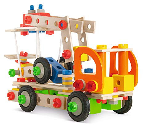 Eichhorn 100039094 Constructor Kranwagen vielseitiges Holzspielzeug, 170 Bauteile, 4 verschiedene Konstruktionen, FSC… – Bild 6