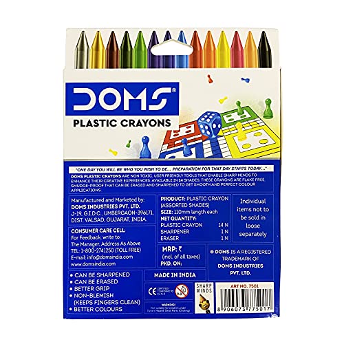 Image of Doms Plastic Crayon 28 Shades Round Tin Non-Toxic Super Smooth Plastic Crayons in Box Pack (14 Shades)