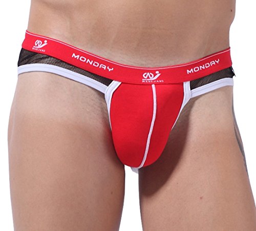 MEYKISS Men's Polyester Cotton Briefs sexy jock L Red