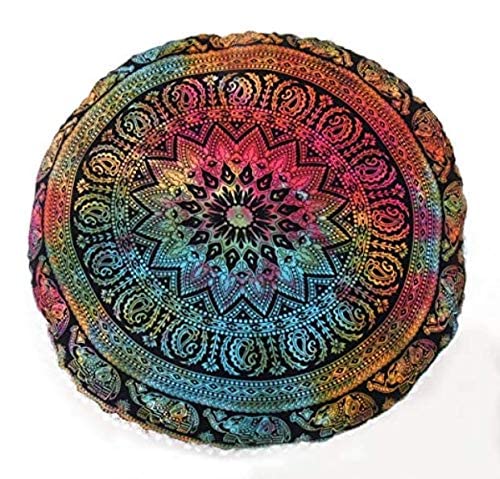 Rajasthaniartdecor 32” Round Cotton Floor Cushion Cover Indian Decorative Mandala Living Room Play Zone Pillow Cover Only #TOP1