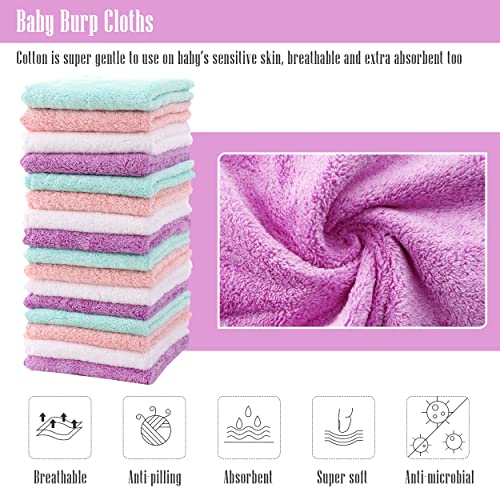Image of Cute Castle Ultra-Soft Baby Washcloths, 16 Pack - 9 inch by 9 inch, Gentle on Sensitive Skin for Face and Body, Plush, Super Absorbent Wash Clothes for Girls and Boys, White+Pink+Purple+Frozen Blue