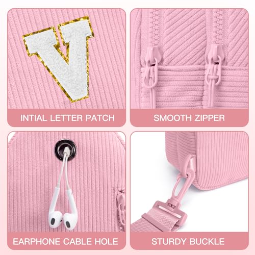 Image of Viverte Small Corduroy Sling Bag Initial Crossbody Bag Fanny Pack for Girls Personalized Birthday Gifts for Teen Girls Gifts