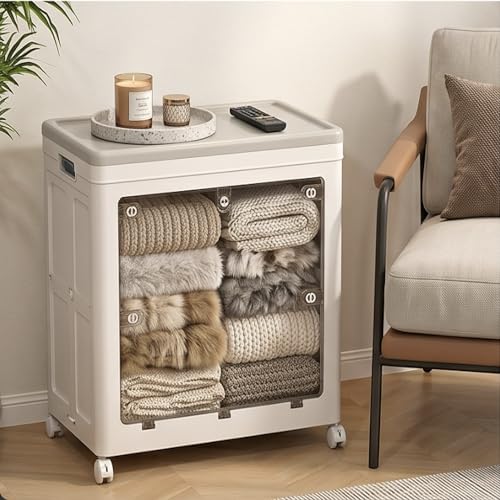 Image of The Artment Medium Origami Box Foldable Storage Organizer with Wheels, Transparent Front Panel, Space Saving PP Plastic Storage Bin for Toys, Clothes, Books, Kids Room, Home
