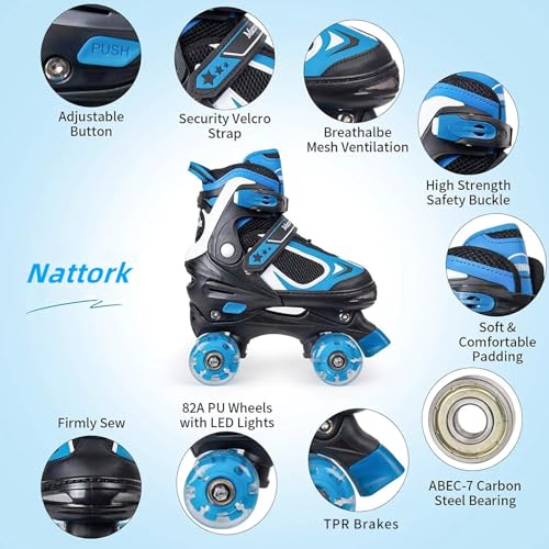 Image of Kids Roller Skates for Girls and Boys, 4 Sizes Adjustable Roller Skates with Light up Wheels, Outdoor & Indoor Roller Skates for Kids Children Beginners,Patines para Ninas Ninos