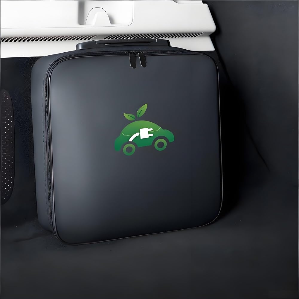 EV Cable Storage Bag for Renault 4 E-Tech Electric 2024 2025 2026, Portable Car Charging Storage Ev Charger Organiser with Carry Handle Zip Car Accessories,Black