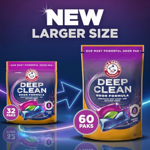 ARM & HAMMER Deep Clean Odor Formula Laundry Detergent Power Paks | Radiant Burst Scent, 60 Count, 60 Loads - image 3