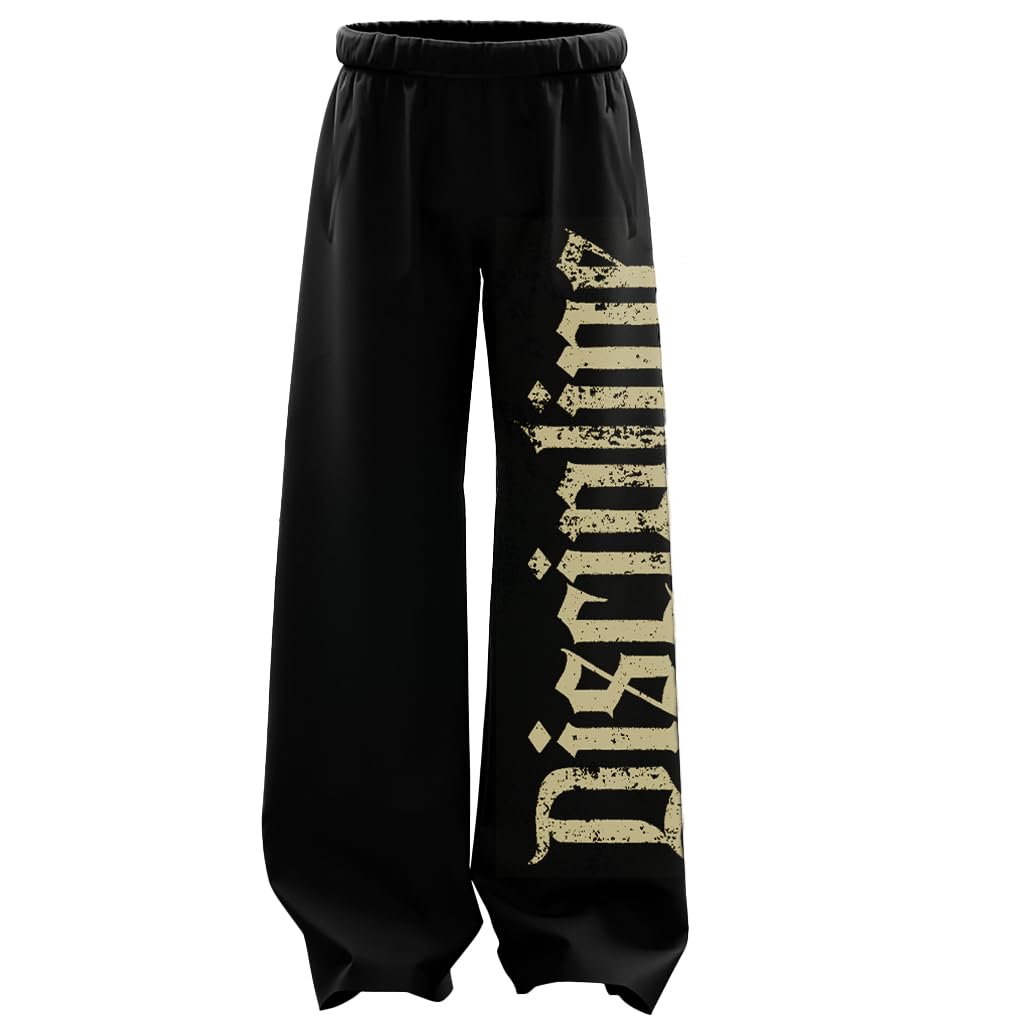 kizaar Oversized Baggy Pants, Black with Distressed Sand Logo Print, Straight Fit-picture-55