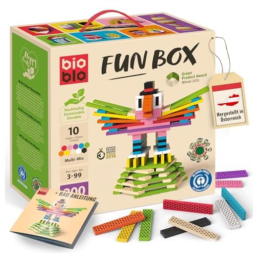 bioblo Fun Box Multi-Mix mit 200 Bausteinen | Nachhaltige Bausteine für Kinder ab 3 Jahren | Holzbausteine Kinderspielzeug | Montessori Spielzeug Bauklötze & Balanciersteine
