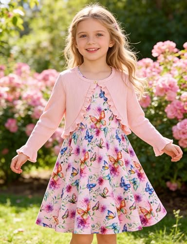 Toddler Girl Sleeveless Dresses and Long Sleeve Ruffle Cardigan 2 Piece Fall Outfits - Image 5