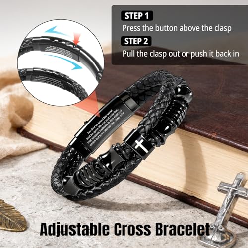 Pulsera cristiana de cuero negro para hombre miniatura 4