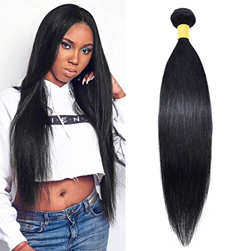 YAMEL Brazilian Virgin Human Hair 1 Bundle Unprocessed Straight Hair Weave Natural Black (8 12 16 20 Inch)