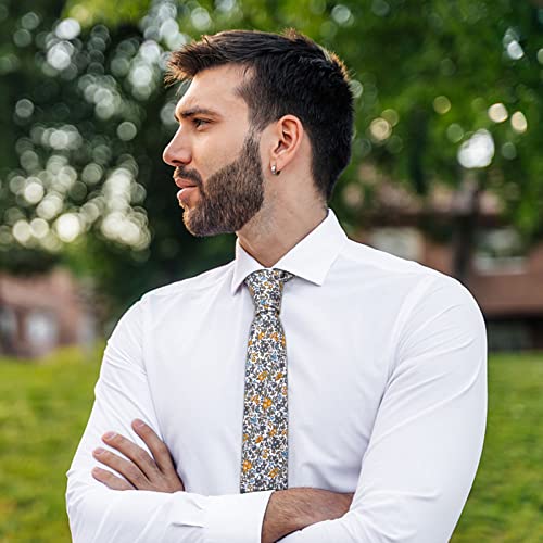 Image of Mantieqingway Men Skinny Tie Cotton Floral Necktie for Wedding Groomsmen Tie