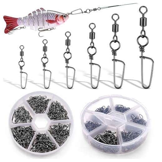 Annyswit 120 Pièces Émerillons de Pêche Haute Résistance 6# 7# 8# 10# 12# 14# Baril en Acier Inoxydable Pêche Résistant à la Corrosion Connecteur de Pêche à roulettes Matériel pour la Pêche en Mer