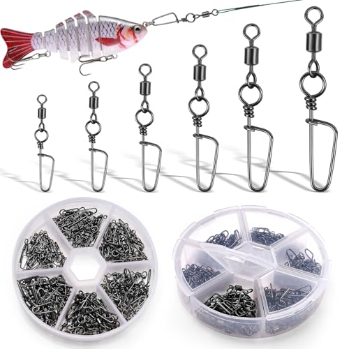 Annyswit 120 Pièces Émerillons de Pêche Haute Résistance 6# 7# 8# 10# 12# 14# Baril en Acier Inoxydable Pêche Résistant à la Corrosion Connecteur de Pêche à...
