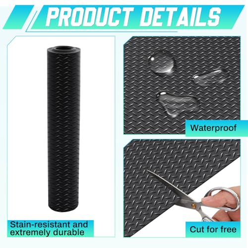 Image of Breling 18 in x 10 ft Rubber Diamond Plate Rolls Garage Floor Mat for Under Car, Heavy Duty Flooring Rug for Trailers Garage, PVC Water /Stain Outside Stall Resistant Parking Rv Tool (Black)