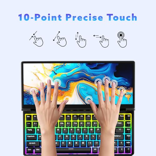 Image of 12.8 inch Portable Touchscreen Keyboard Monitor, Foldable Stretched Bar Laptop Screen Extender with Mechanical Keyboard USB-A USB-C Monitor for Windows MacOS (Driver Need)