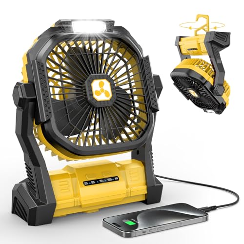 ONLYNEW Portable Fan Rechargeable, 20000mAh Cordless Battery Powered Fan with LED Lantern, USB C...