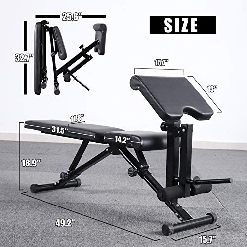Mikolo Adjustable Weight Bench, Strength Training Foldable Exercise Workout Bench with Preacher Pad, Leg Extension for Home Gym, Full Body Workout - (2021 Upgraded)