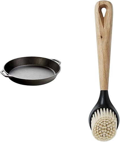 Lodge Sartén de hierro fundido sazonado de 17 pulgadas con 2 asas de bucle cepillo de fregar