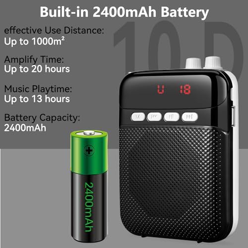 Portable Voice Amplifier for Teachers with Bluetooth,2400mAh Rechargeable Personal Amplifier PA System Headset for Speaking Microphone for Teachers,Tour Guides - Image 3