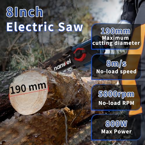 Image of NANWEI Battery Chainsaw 8 Inch,Brushless,Cordless Chainsaw with 2x4.0A Batteries,8 Inch Handheld Chainsaw, 6 /8 inch Chainsaw,Chain Saw for Tree Pruning,Wood Cutting