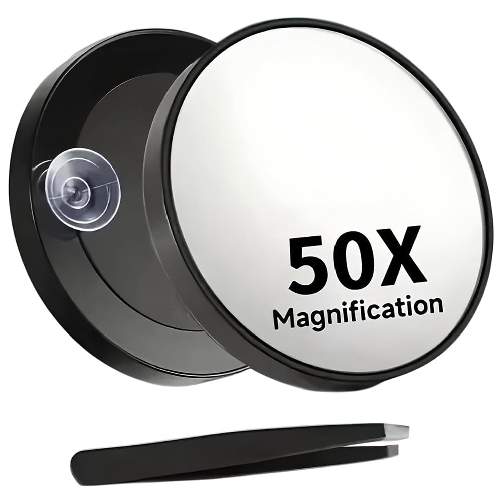 Jnchdghwa Makeup Mirror 50X Magnification with Suction Cup Tweezers for Travel for Detailed Skincare Mirros