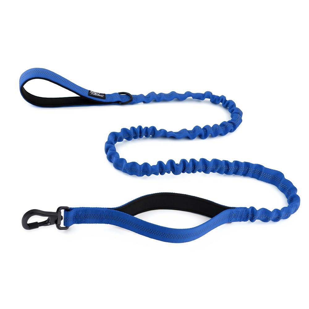 Snootiful Hound Secure Bungee Dog Lead With Locking Carabiner Clip - Double Handle Shock Absorbing Lead - Assorted Colours - 150-200cm (Blue)