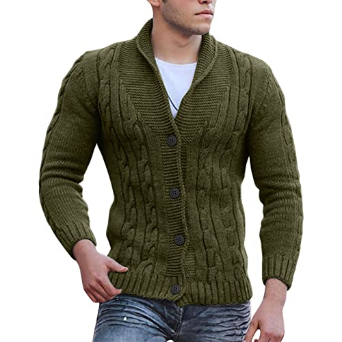 Cexiakong Chaqueta de punto para hombre, mezcla de lana, botones, informal, ajustada, cuello en V, jersey de punto de manga larga, con bolsillos, invierno, informal, monocolor, verde, XL
