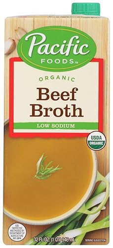 PACIFIC FOODS Caldo de carne orgánico bajo en sodio, 32 oz (paquete de 2)