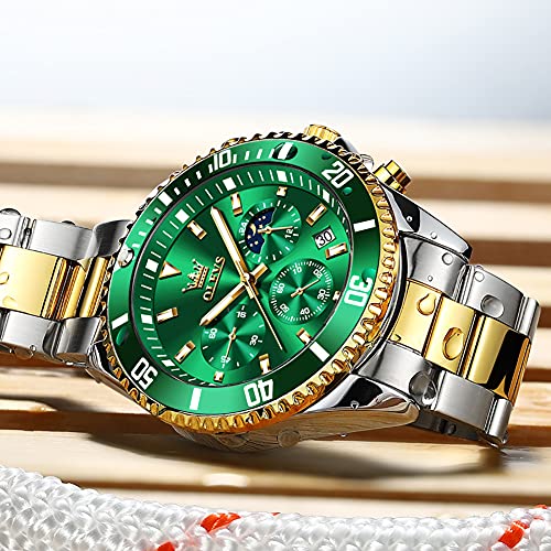Image of OLEVS Watch for Men Stainless Steel Analog Quartz Chronograph Moon Phase Watch Waterproof Date Luminous Wrist Male Watches,Gift for Men