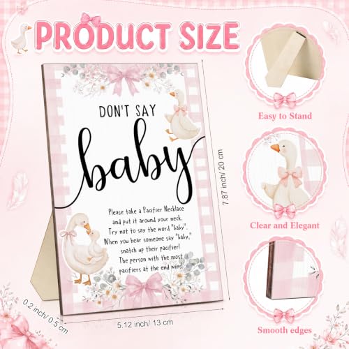 Image of Wesiti 51 Pcs Baby Shower Games Pacifier Necklace Wooden Sign,Pink,Goose