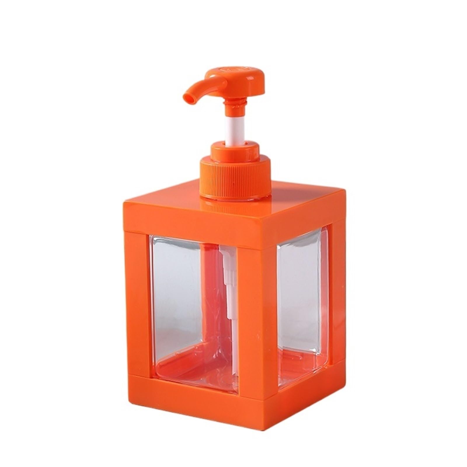 Quavva Push Dispenser Pump Bottle 500ml 750ml 1000ml Clear Plastic Square Refillable Container for Shampoo Body Wash Hand Soap(Orange 500ml)