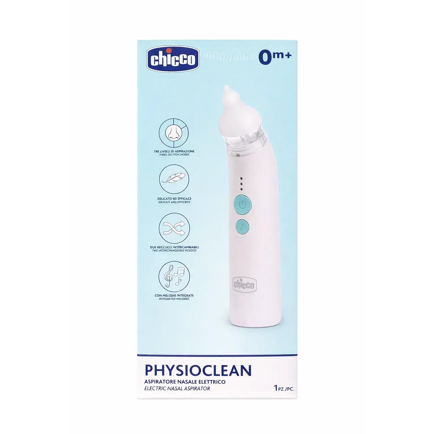 Chicco Aspiratore Nasale Elettrico, 3 Livelli di Aspirazione, 2 Beccucci Intercambiabili, con Melodie Integrate