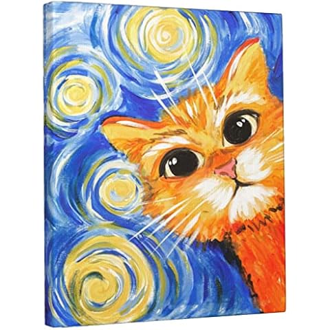 Cat Wall Art Canvas Paintings with Framed Colorful Cute Cat Artwork Picture Prints Abstract Home Decor Hang for Bathroom Living Room Bedroom Kitchen 12x16 Inch Cover
