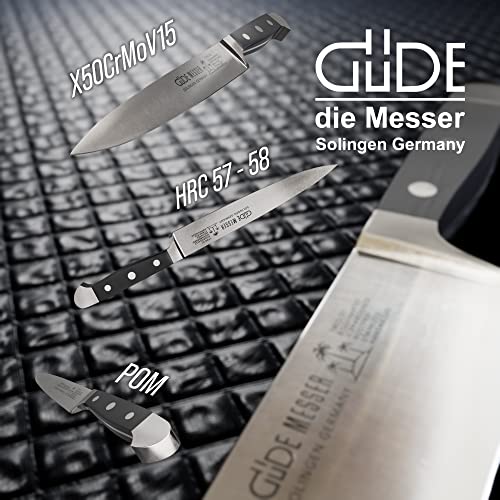 GÜDE Solingen - Schinkenmesser geschmiedet, 21 cm, POM schwarz, ALPHA, Tranchiermesser, Doppelkropf, Handmade Germany