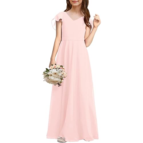 Kids Junior Bridesmaid Dresses Chiffon Flower Girl Dress for Teen Girl Long Party Pageant Gowns