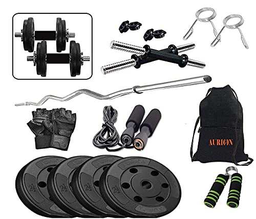 Image of AURION 10 KG COMBO8 PVC Adjustable Fitness Dumbells Set Home Gym with Hand Towel and Gym Bag 10 KG