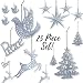 Silver Christmas Decorations - Pack of 25 Shatterproof Xmas Ornaments - Peace, Dove, Christmas Tree, Reindeer and Moravian Stars - Glittered Holiday Tree Ornaments