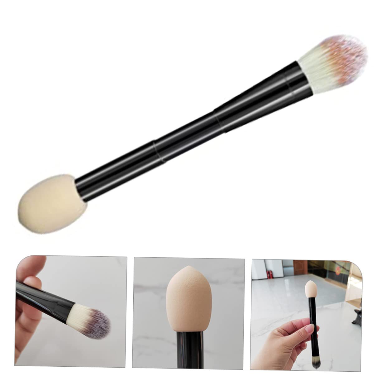 SAFIGLE Dual-ended Makeup Brush Sponge Brush Makeup for Foundation Blush Concealer Powder Sturdy Handle for Travel Professional Home Use