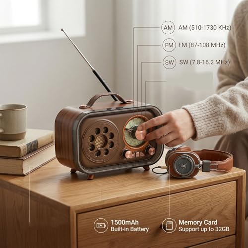 Radio portátil retro Zopsc AM FM SW recargable miniatura 7