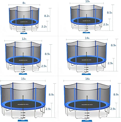 ORCC Trampoline 400 LBS Weight Capacity for Kids Adults, 15 14 12 10ft Outdoor Trampoline, Safe Backyard Trampoline with Enclosure Net Ladder and Rain Cover, Including All Accessories (14ft)